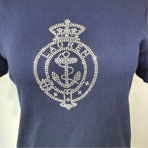 Lauren Ralph Lauren Petite Navy Rhinestone Crest Tee – Size P/S - Picture 2 of 6